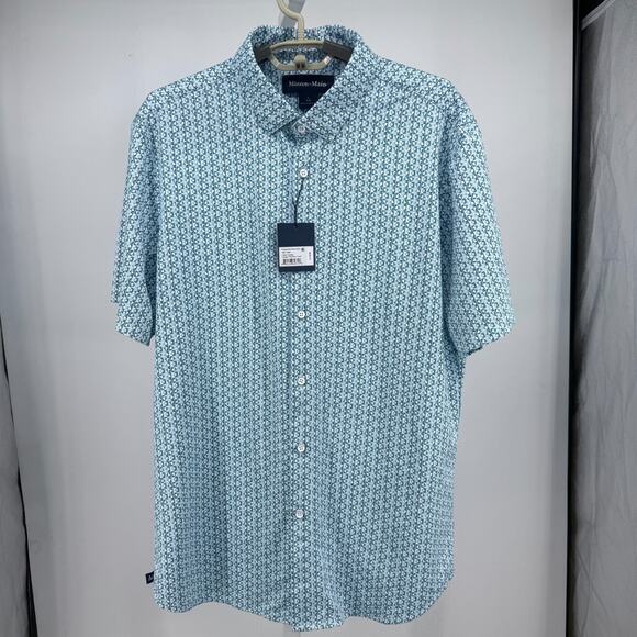 Mizzen+Main Other - Mizzen Main Halyard Dress Shirt Mens L Trim Cyan Cards No Tuck Printed Stretch